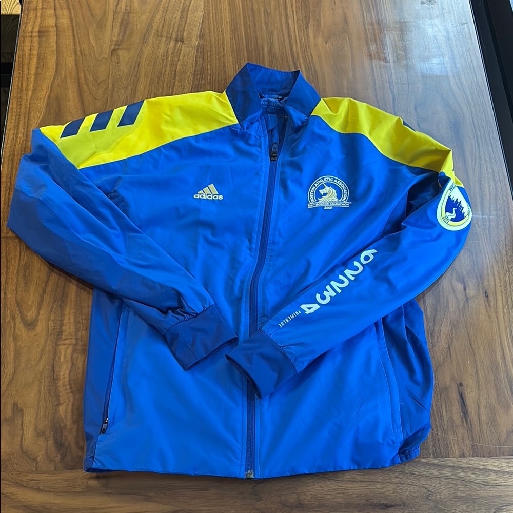 2021 Boston Marathon Adidas Blue and Yellow Track Jacket